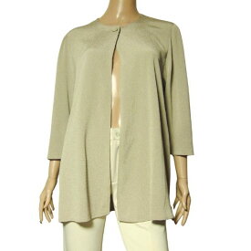 美品【中古】詩仙堂 ヒトシタムラ ちりめん素材 ジャケット カーディガン 羽織り 大きいサイズ 大きい LL 2L 13号 42号 相当 古着 モカベージュ系 レディース 春 夏 春夏 七分袖 7分袖 薄手 シンプル 日本製 大人 女性 50代 60代