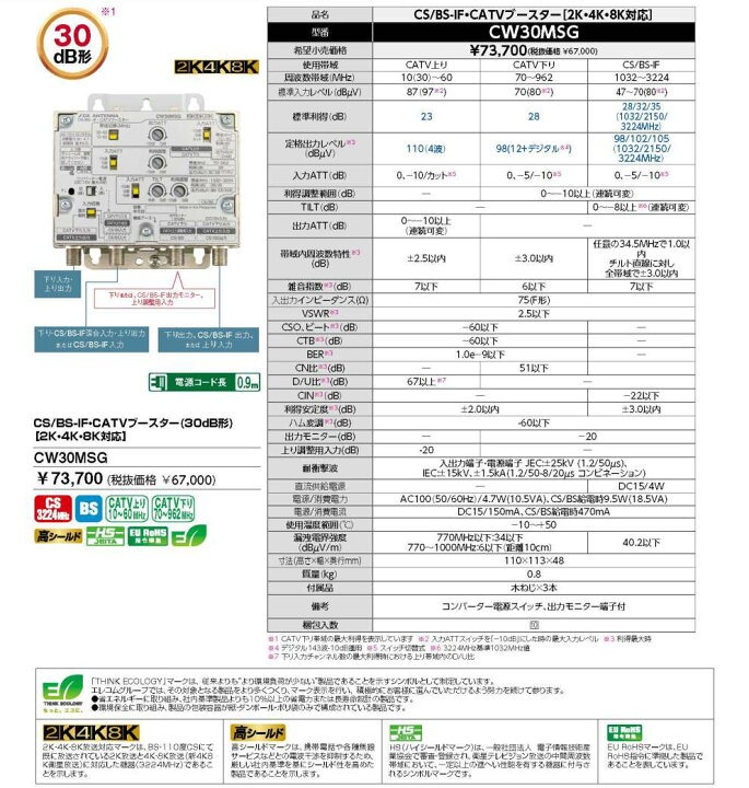 楽天市場】DXアンテナ 2K・4K・8K対応 CS/BS-IF・CATVブースター 30dB 