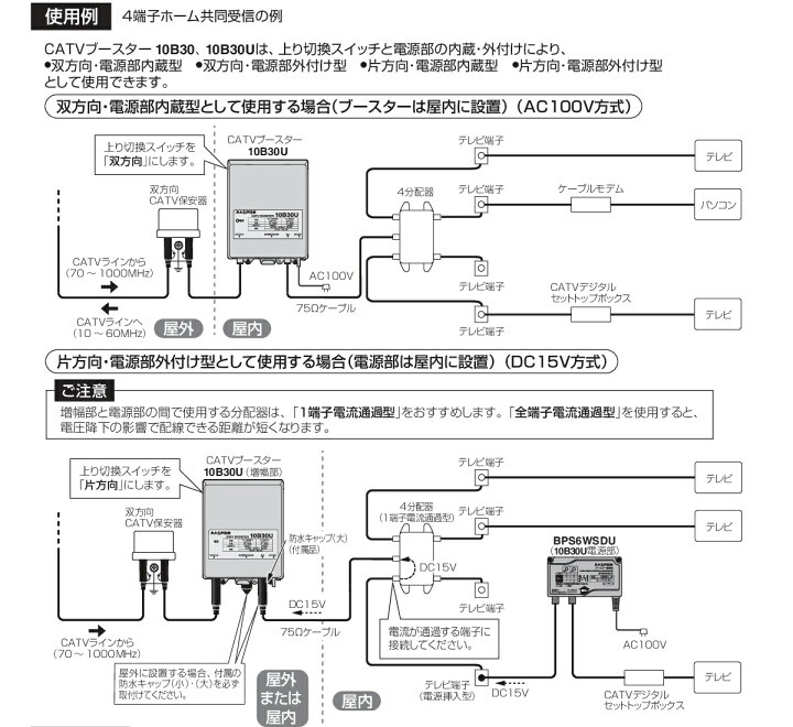 楽天市場】マスプロ 双方向 屋外(内)用 CATVブースター 30dB型 10B30U 