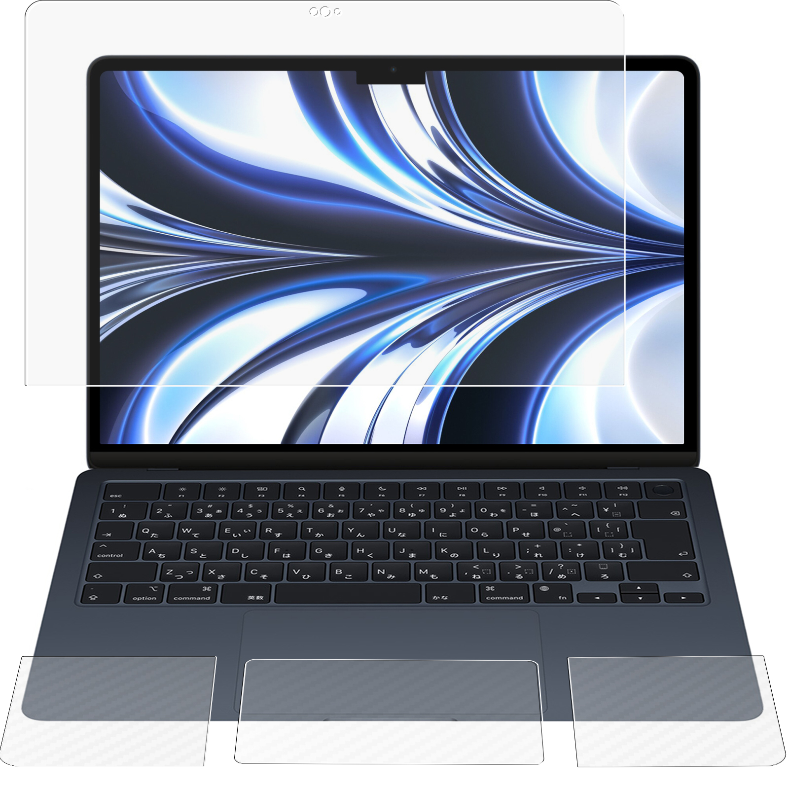  MacBook Air 13.6 2022 M2用 液晶 保護 フィルム マット 反射低減 タイプ   パームレスト・タッチパッド カーボン調 クリア 保護フィルム 日本製