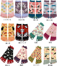 5本指ソックス レディースサイズ 和柄のつま先プリントが可愛い お洒落な5本指靴下 京都くろちく女性サイズ 【メール便可/20】