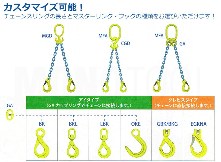 楽天市場】チェーンスリング 2本吊り 6mm マーテック オーダーメイド 