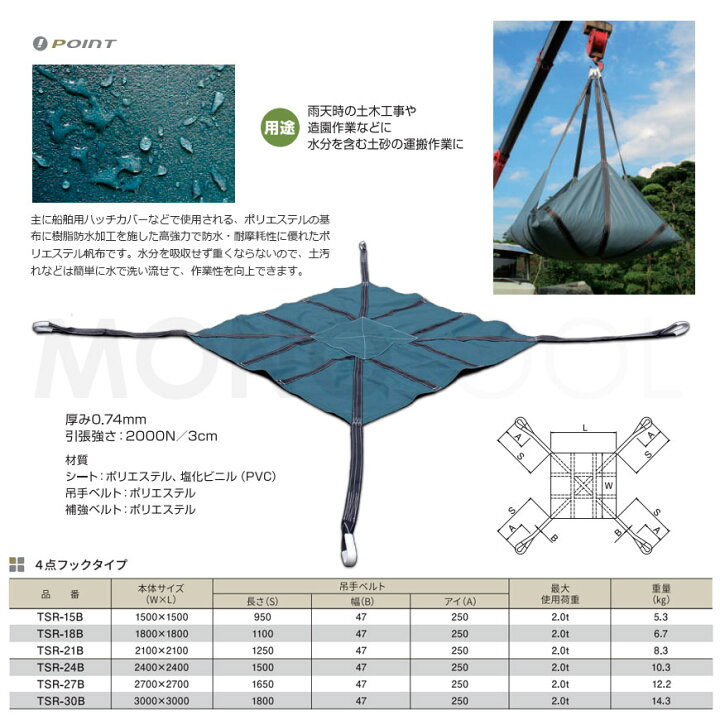 楽天市場】防水型トラッシュシート（モッコ）210cm×210cm 使用荷重2.0t 