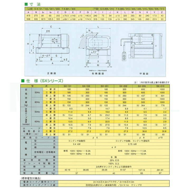 楽天市場】富士製作所 電動シルバーウインチ SX-101 単相100V : モノ 