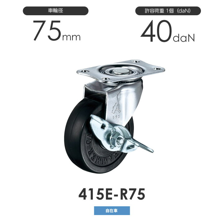 ハンマーキャスター ハンマー キャスター固定ゴム車75mm 420R-R75 ハンマーキャスター ハンマー キャスター固定ゴム車75mm 420R-R75