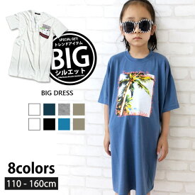 【799円均一】キッズ ワンピース 子供服 半袖 BIG オーバーサイズ ゆったり ビッグシルエット リラックス 女の子 ガールズ プリント ロゴ 転写風 ジュニア 韓国子供服 夏服 110cm 120cm 130cm 140cm 150cm 160cm「530-07」