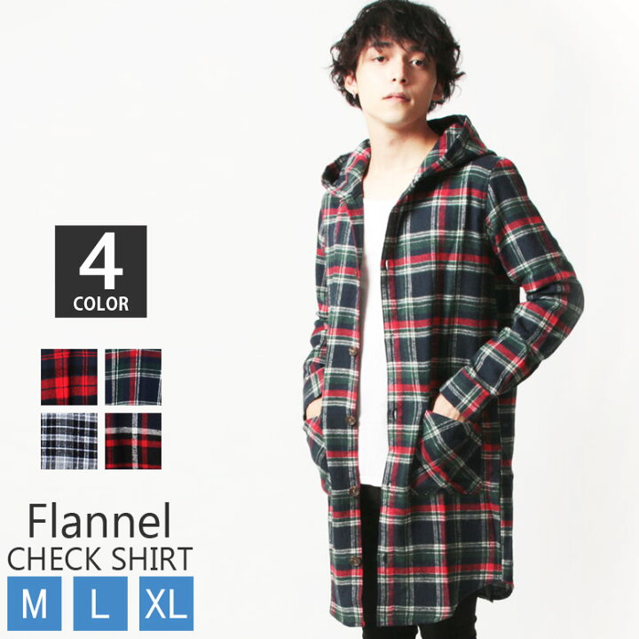 楽天市場 999円均一 メンズ ロング丈ネルシャツ ロング丈パーカー ネルチェックシャツ シャツパーカー アメカジ 秋物 秋新作 849 01 Next Wall Kids Store