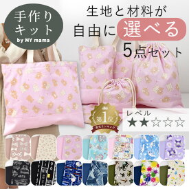手作りキット 選べる 入園入学グッズ 5点セット ゆうパケット送料無料 ■ レッスンバッグ うわばき袋 体操袋 ナフキン ランチョンマット コップ入れ キッズ 入学グッズ 入園グッズ 入学準備 小学校 手作り レシピ 手芸キット LV2 初級 ■