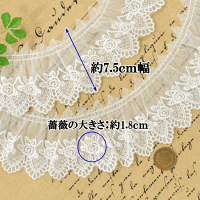 薔薇のチュールレース9m約7.5cm全4色《チュールレース手芸用レースローズばら》