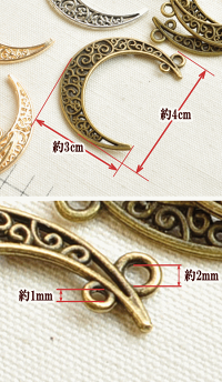 【全品P2倍】三日月透かしチャームパーツ5個セット全3色《透かしパーツアクセサリーパーツチャームイヤリングセットピアスアクセサリーチャームパーツ》