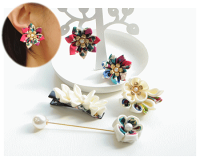 リバティの生地で作るつまみ細工セット《つまみ細工アクセサリーパーツ手芸型ピアスイヤリングネックレスヘアアクセブローチ》