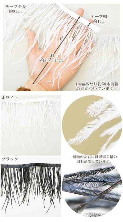 楽天市場 完売しました フェザーテープ ダチョウ 約95cm 約7 5 15cm幅 全2色 羽 羽根 フェザー ダンス コスプレ 帽子 コサージュ アクセサリー ヘア飾り ホワイト ブラック ハンドメイド 手芸 手作り 手作り工房 ｍｙ ｍａｍａ