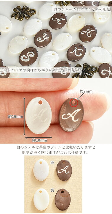 楽天市場】貝 イニシャルチャームセット □ アクセサリー パーツ 