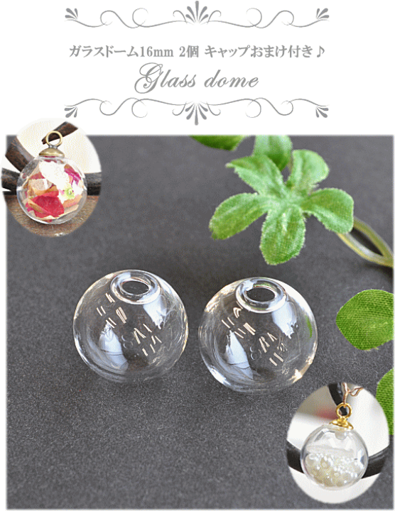 楽天市場】（完売しました） ガラスドーム 16mm 2個 + キャップ 2個