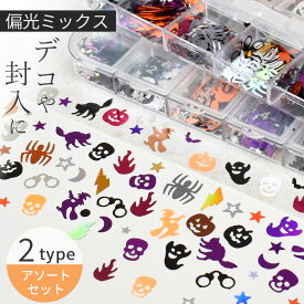 封入 パーツ ハロウィン ホログラム アソート ケース入 2タイプ ■ デコ 偏光 ミックス ハロウィーン かぼちゃ おばけ 幽霊 コウモリ オレンジ ブラック キラキラ 素材 おしゃれ レジン シャカシャカ シェイカー ネイル パーツ クラフト アクセサリー ■