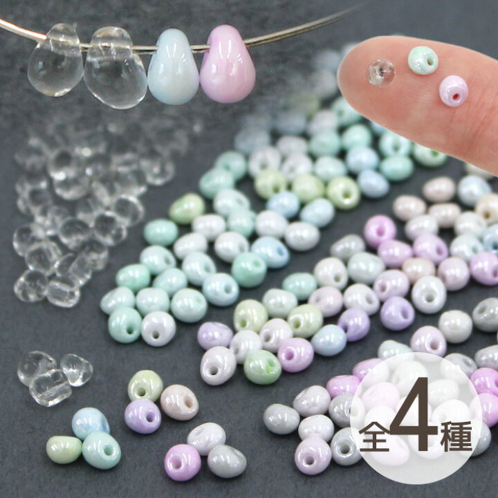 楽天市場】ドロップ ビーズ 全4種 約4～5mm □ 勾玉 まが玉 ガラス 