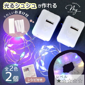 光る シュシュ が 作れる LEDライト 2個セット レシピ&おまけ付き 全3種 ■ キット LEDライト 推し活 お祭り おもちゃ フェス 文化祭 ライブ 蛍光 ネオン 夏 ブレスレット ゴム かわいい ヘアアクセサリー 髪飾り 子ども キッズ ハンドメイド 資材 ■
