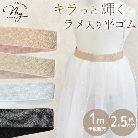 【1m単位】 ラメ 入り 平ゴム 2.5cm幅 全4色 ■ 副資材 ゴム ごむ ゴムバンド ゴムベルト キラキラ 幅広 カラーゴム 入園 入学 ウエスト ベルト お弁当 洋服 衣装 スカート パンツ サスペンダー サポーター 文具 肌色 ハンドメイド 手芸 手作り ■
