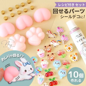 くるくる シール の もと 回転 パーツ が 10個 作れる セット レシピ付き ■ 回る まわる 動く デコパーツ デコ パーツ おしり 肉球 スクイーズ マイピタ セット 手作りシール シル活 シール帳 遊べる おもちゃ 子ども 簡単 ワークショップ 手作り ■