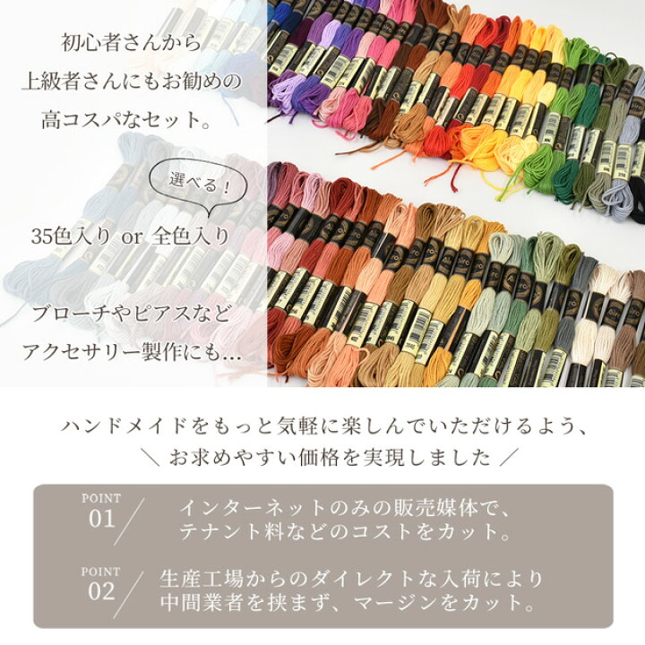 楽天市場】刺繍糸 アソート セット 35色 全2種 / 全色 □ ポリエステル 