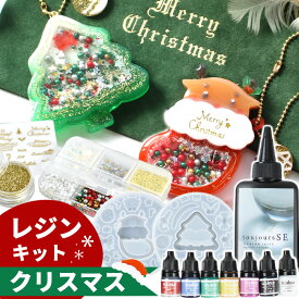 クリスマス レジン キット レジン液 1本 + 封入パーツ + シリコン 型 モールド + 着色剤 7色 ■ シリコンモールド 選べる 2タイプ セット トナカイ ツリー 貼る ペッタグ グリッター 着色料 着色 お試し パーツ ハンドメイド 手作り 手芸 ■