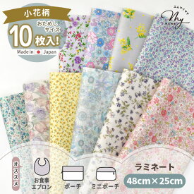小花柄 つや消しラミネート はぎれ 10枚 セット 約48×25cm ■ カットクロス ハギレ お試し 花 花柄 フラワー プリント 女の子 かわいい おしゃれ 布 綿 100％ コットン 国産 日本製 ポーチ カバー 小物 雑貨 手芸 手作り ハンドメイド 商用利用可 ■