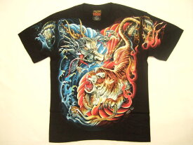 横浜最新 夜光 龍虎陰陽♪魅惑のTシャツDragon and Tiger 前後違い柄 M, L, XL 送料無料10