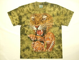 横浜最新 3頭のひょう モスグリーン絞り柄♪魅惑のTシャツ豹Leopard Green Diaphragm M, L, XL 送料無料18
