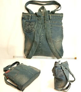 横浜最新 魅惑のデニム リュック&トート ツーウェイバッグ青♪リメイクオリジナルバッグ 横巾30cm 縦39cm マチ8.5cm底板付 送料無料81