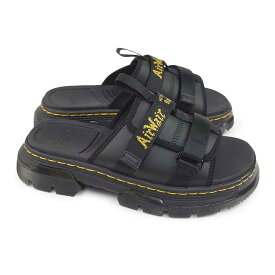 ドクターマーチン サンダル レディース メンズ Dr.Martens AYCE ブラック スライドサンダル ベルクロ イエローステッチ アイス