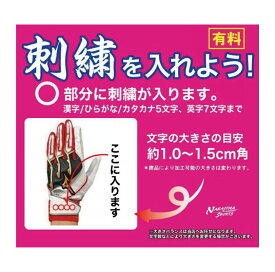 野球：【バッティンググローブ　刺繍】バッティンググローブにネーム刺繍が入ります！（両手）　※刺繍を入れるバッティンググローブとご一緒にご注文ください。【02P29Aug16】【 ナカジマスポーツ 】
