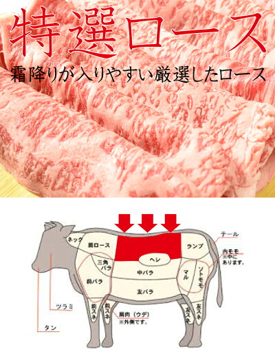 国産黒毛和牛特選ロース300g(リブロース)しゃぶしゃぶ、すきやき用