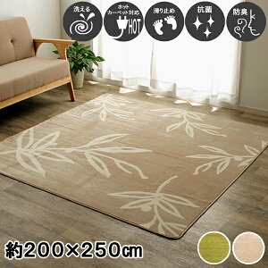 ラグ ホットカーペットカバー対応 洗濯機OK 丸洗い フランネル 約200×250cm 約3畳 長方形 抗菌 防臭 寒さ対策 底冷え対策 滑り止め 軽量 折りたたみ 柔らかい お手入れ簡単 リーフ柄 植物柄 お