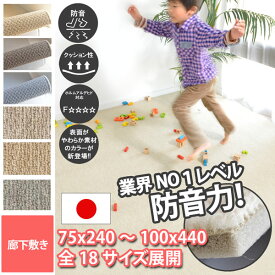防音 ロングマット 廊下敷き キッチンマット 幅6種(75cm/80cm/85cm/90cm/95cm/100cm) 長さ3種(240cm/340cm/440cm) 子供 足音 遮音性 厚み マンション 絨毯 床 対策 アパート LL-35 条件付きサイズ加工可 フリーカット ベージュ/ブラウン/グレー 厚手 防炎 衝撃音 無地 コニィ