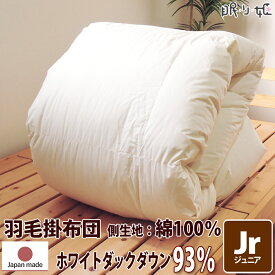 掛け布団 羽毛布団 ポーランド産 370dp 1.0kg ジュニア 綿100% 135×185cm ホワイト ダック 93% 立体キルト シルバー 230本 日本製 送料無料 眠り姫