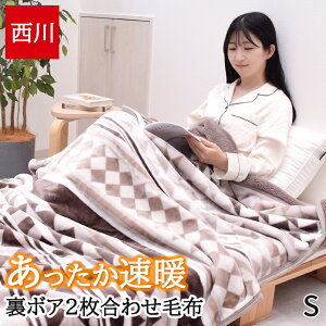 西川 毛布 シングル 2枚合わせ ホッとねる 速暖 吸湿発熱 マイヤー毛布 ボア フランネル あったか 秋冬 ランケット 衿付き 洗える 厚 接触温熱 暖熱保温 ふわふわ もこもこ 掛け毛布 かけ毛布