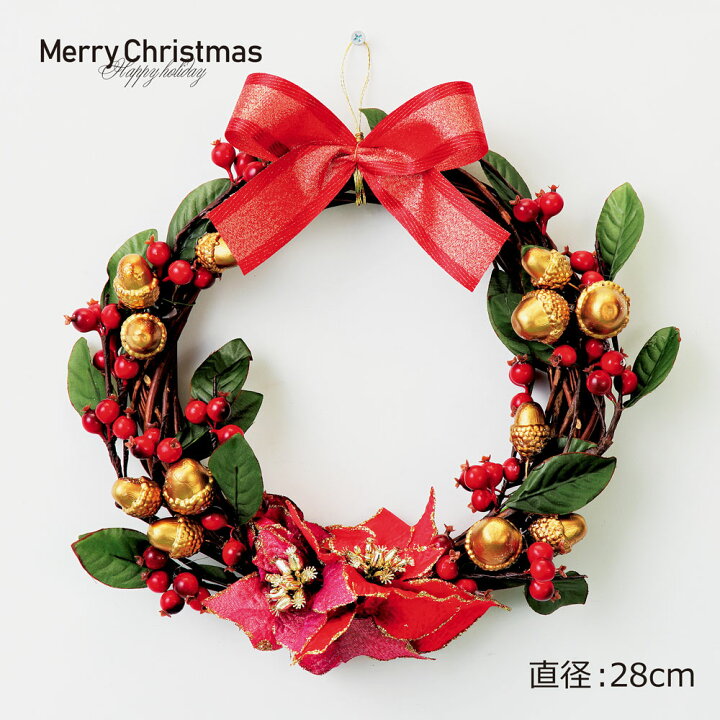 楽天市場】クリスマスリース ポインセチア ラタンリース 木の実 レッド  