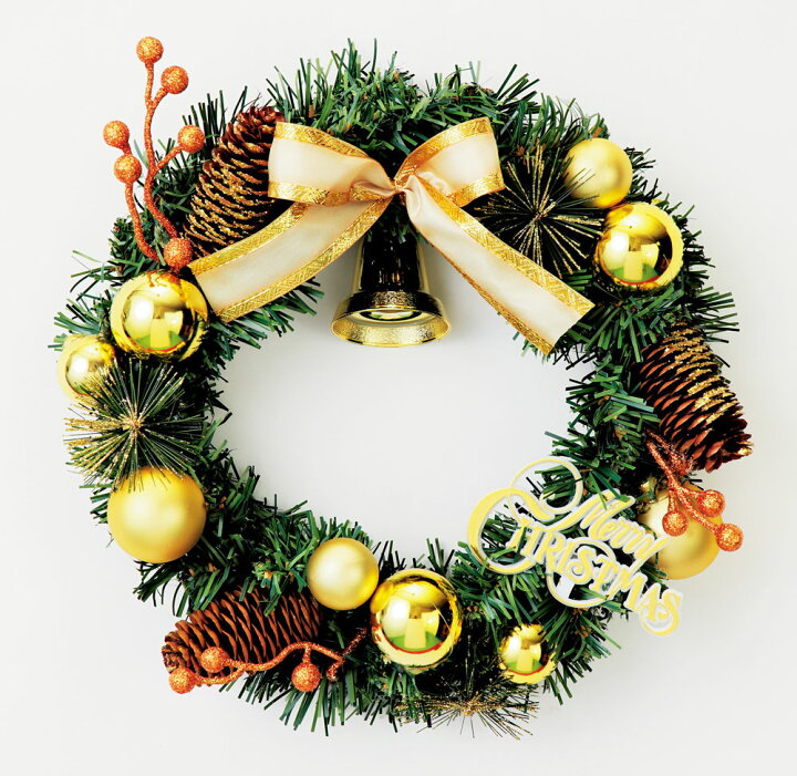 楽天市場 クリスマスリース 松ぼっくり ゴールド 25cm 手作り リース クリスマス 壁 壁掛け リース 飾り 装飾 ディスプレイ 店舗装飾 インテリア デコレーション かわいい 金 おしゃれ 玄関 サンタ サンタクロース ベル リボン Christmas 恵月人形本舗