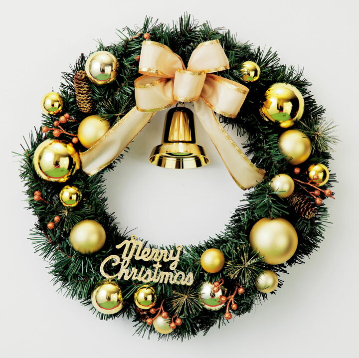 楽天市場 Off早期クーポン有り クリスマスリース 松ぼっくり ボール ゴールド 50cm 手作り リース クリスマス 壁 壁掛け リース 飾り 装飾 ディスプレイ 店舗装飾 インテリア デコレーション かわいい 金 おしゃれ 玄関 サンタ サンタクロース ベル リボン