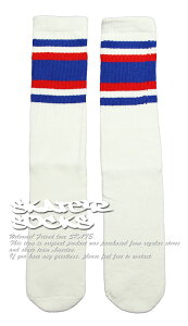 SkaterSocks �����O�\�b�N�X �C�� �j�����p �\�b�N�X �X�P�{�[ �`���[�u�\�b�N�X Knee high White tube socks with Royal Blue-Red stripes style 4 (22�C���`) SKATE SK8
