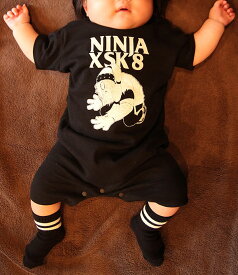 NINJA X (ニンジャエックス) ベビー ロンパース Baby 赤ちゃん 新生児 Original SK8 Monster Black (70,80サイズ)