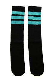 SkaterSocks ロングソックス 靴下 男女兼用 ソックス スケート スケボー チューブソックス Knee high Black tube socks with Aqua stripes style 1 (22インチ) SKATE SK8