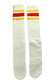 SkaterSocks ロングソックス 靴下 男女兼用 ソックス スケート スケボー チューブソックス Knee high White tube socks with Gold-Red stripes style 3 (25インチ) SKATE SK8