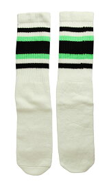 SkaterSocks ロングソックス 靴下 男女兼用 ソックス スケボー チューブソックス Knee high White tube socks with Black-Neon Green stripes style 4 (22インチ) SKATE SK8