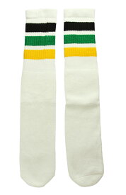 SkaterSocks (スケーターソックス) ロングソックス 靴下 男女兼用 ソックス スケボー チューブソックス Knee high White tube socks with Black-Green-Gold stripes style 1 (22インチ) SKATE SK8