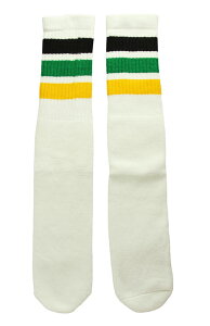 SkaterSocks (�X�P�[�^�[�\�b�N�X) �����O�\�b�N�X �C�� �j�����p �\�b�N�X �X�P�{�[ �`���[�u�\�b�N�X Knee high White tube socks with Black-Green-Gold stripes style 1 (22�C���`) SKATE SK8