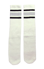 SkaterSocks ロングソックス 靴下 男女兼用 ソックス スケボー チューブソックス Knee high White tube socks with Black-Grey stripes style 3 (22インチ) SKATE SK8