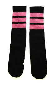 SkaterSocks ロングソックス 靴下 男女兼用 ソックス スケート スケボー チューブソックス Mid calf Black tube socks with BubbleGum Pink stripes style 1(19Inch)19インチ SKATE SK8 HARD CORE PUNK ハードコア パンク HIPHOP ヒップホップ サーフ レゲエ スノボー