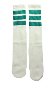 SkaterSocks ロングソックス 靴下 男女兼用 ソックス スケボー チューブソックス Knee high White tube socks with Teal stripes style 1 (22インチ) SKATE SK8