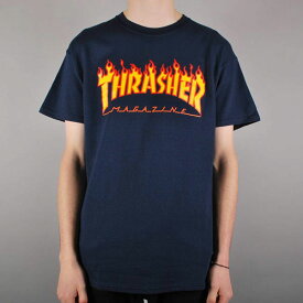 Thrasher (スラッシャー) US Tシャツ Flame Logo T-Shirt Navy スケボー SKATE SK8 スケートボード
